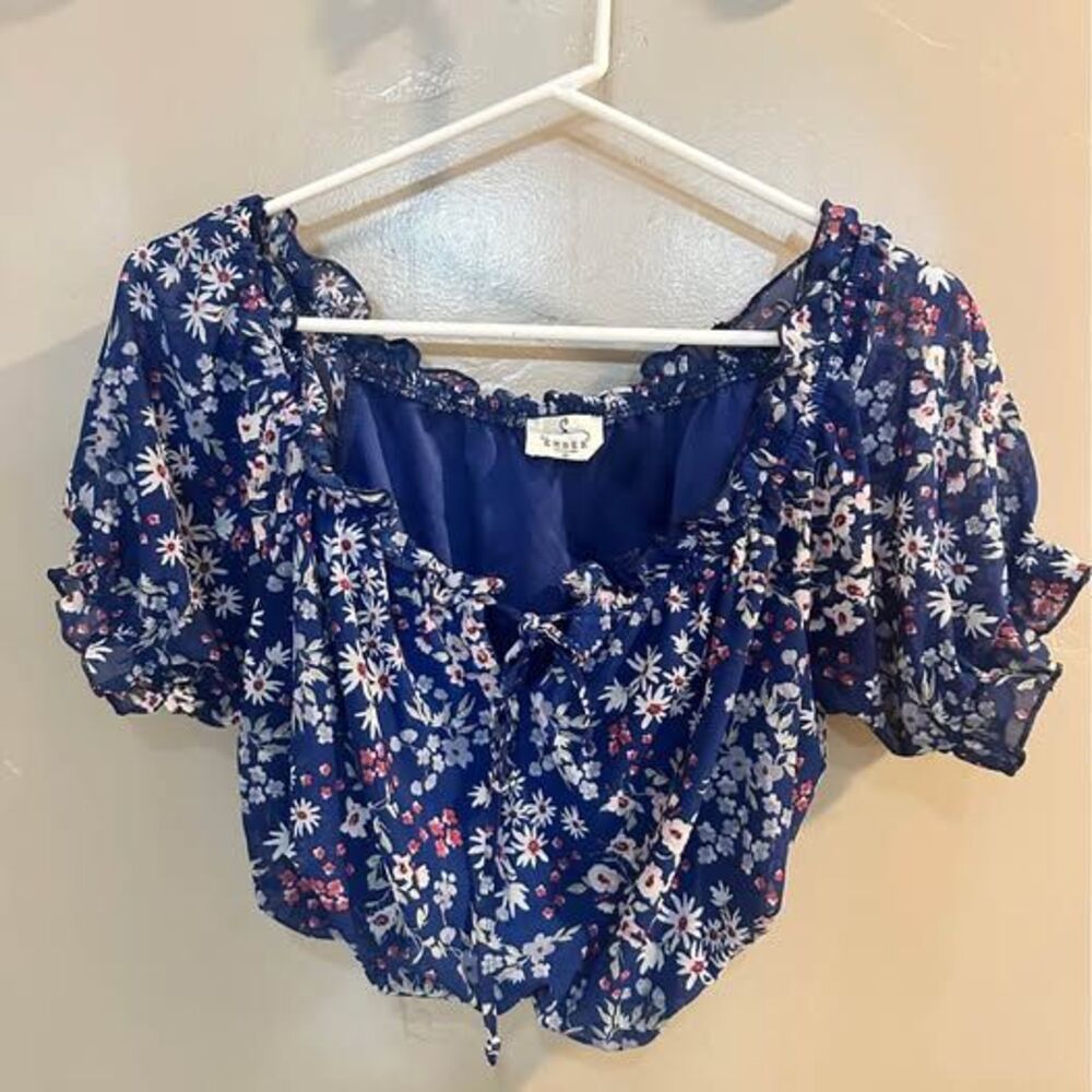 Ember Floral Crop Peasant Blouse Top